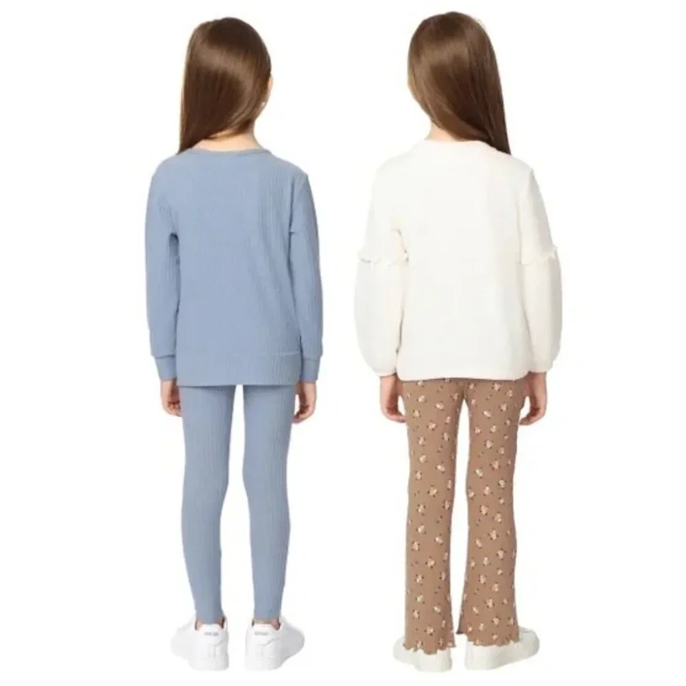 KHQ Kids' 4-piece Playwear Set Girls Two Tops Two Pants Sz 6 Flowers Unicorn